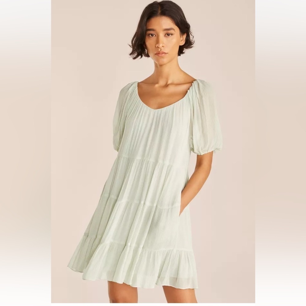 Rebecca Taylor Womens Tiered Silk-Blend Mini Dress, Green Sz L